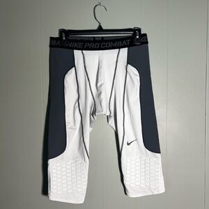 Nike Pro Combat Dri-Fit Padded Compression 3/4 Pants White Gray Men’s Large